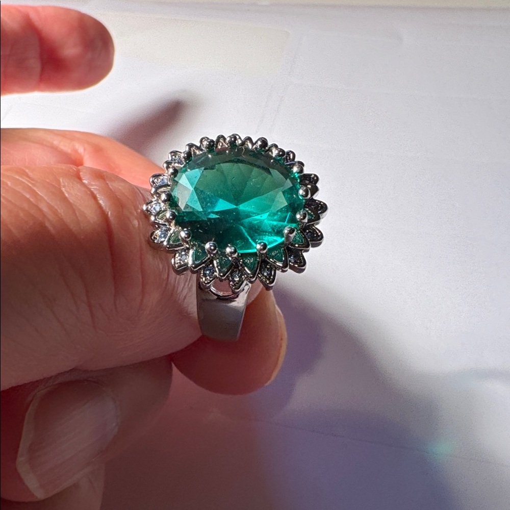 Emerald Ring Solid 925 Sterling Silver Rings Size… - image 2